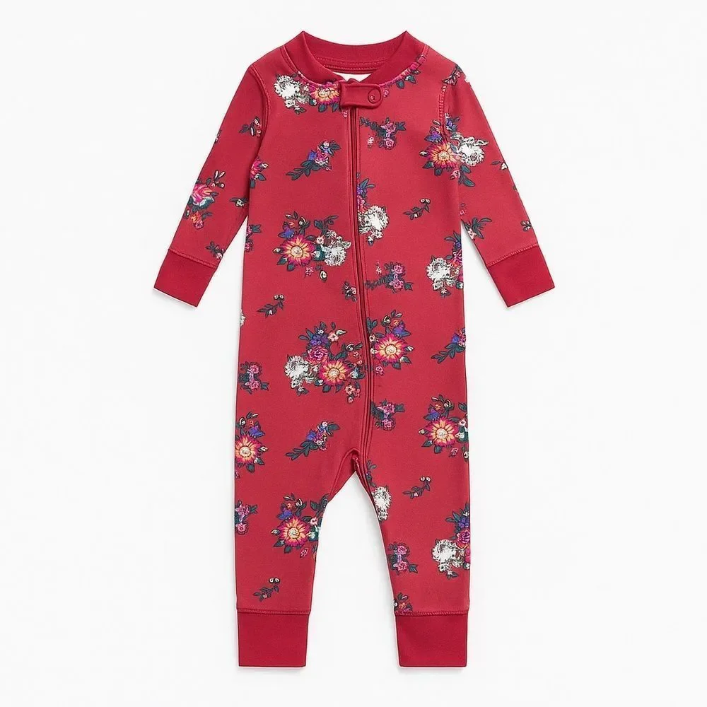 Hanna Andersson Floral Zip Sleeper Organic Cotton Red 9-18M Baby One Piece